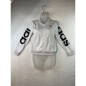 Adidas Girls Size 14 L/G Small Bomber Coat Track Jacket Zip Up White Black